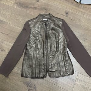 Peter Nygard Vintage Geometric Brown Zip Leather Stretch Jacket Women's Medium